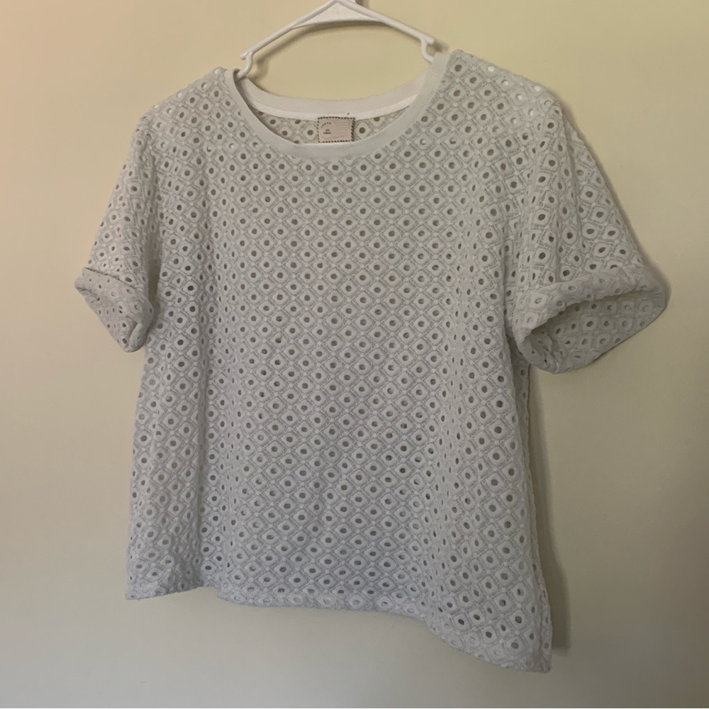 Women’s XS ANTHROPOLOGIE Postmark Chantal‎ Eyelet White Boxy Tee